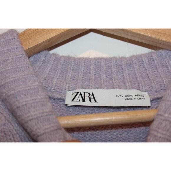 Zara Womens Lilac Oversized Knit  Pullover Sweater Size Large - Picture 4 of 9